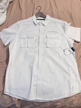 Sean John White Short-Sleeve Button-Down Utility Shirt